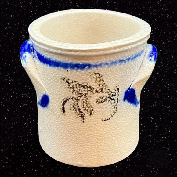 Vintage Salt Glaze Miniature Crock Vase Pottery German Gray Cobalt Blue 2.25”T - Picture 6 of 12
